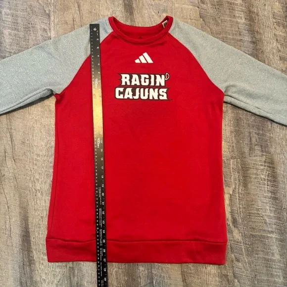 Adidas Ragin’ Cajuns Sweatshirt Medium Red Gray Long Sleeve Pullover NCAA - Picture 4 of 7